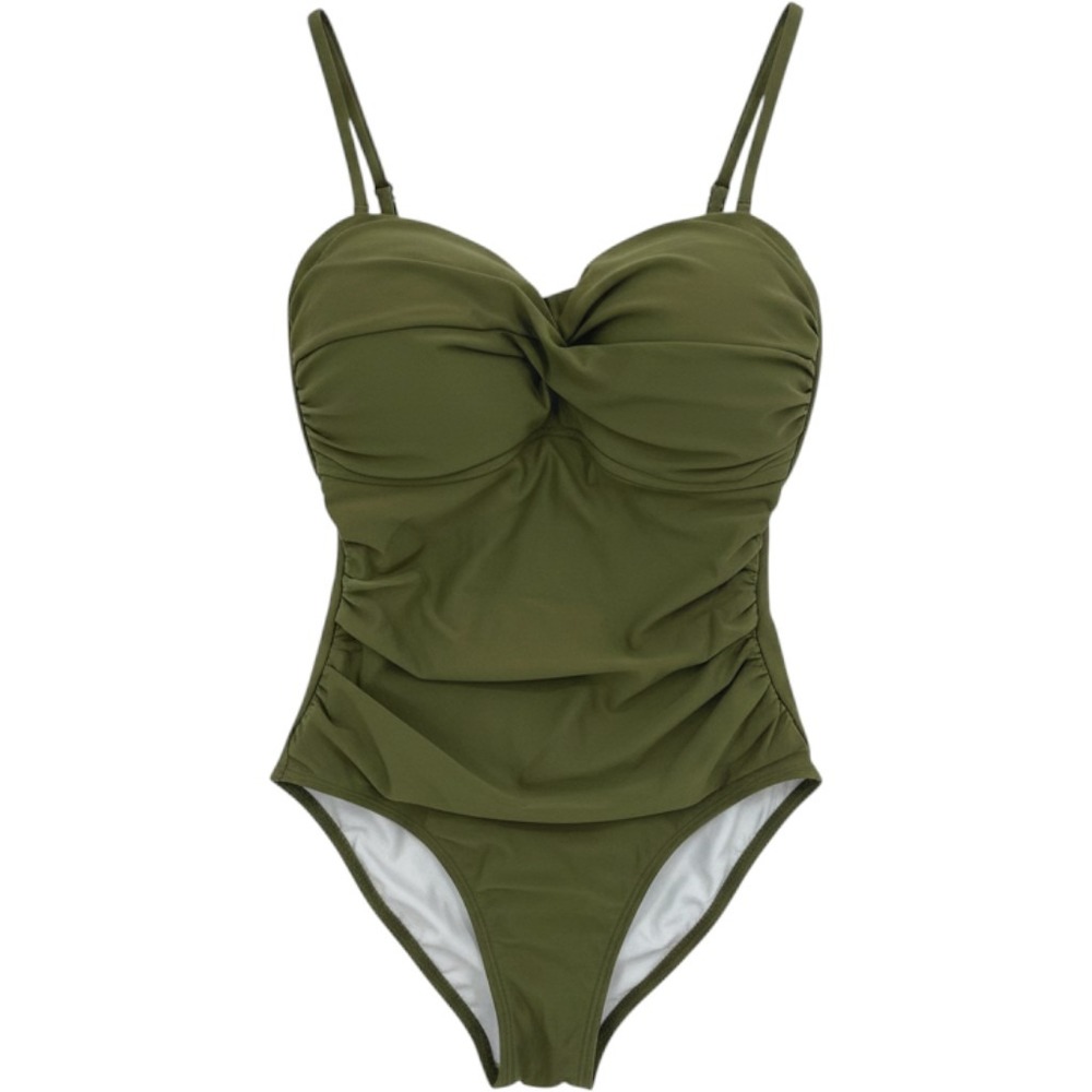 Relleciga One Piece Swimsuit Army Green Ruched Sweetheart Neck Large NWT